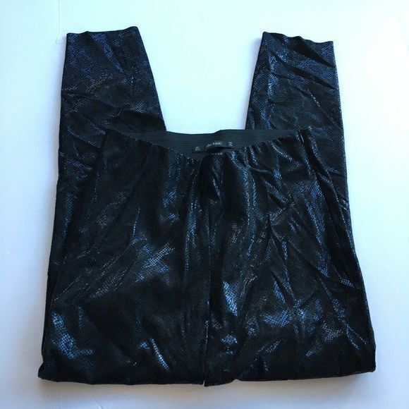Zara Faux Snakeskin Python Liquid Legging Black Womens Size L - Picture 5 of 13